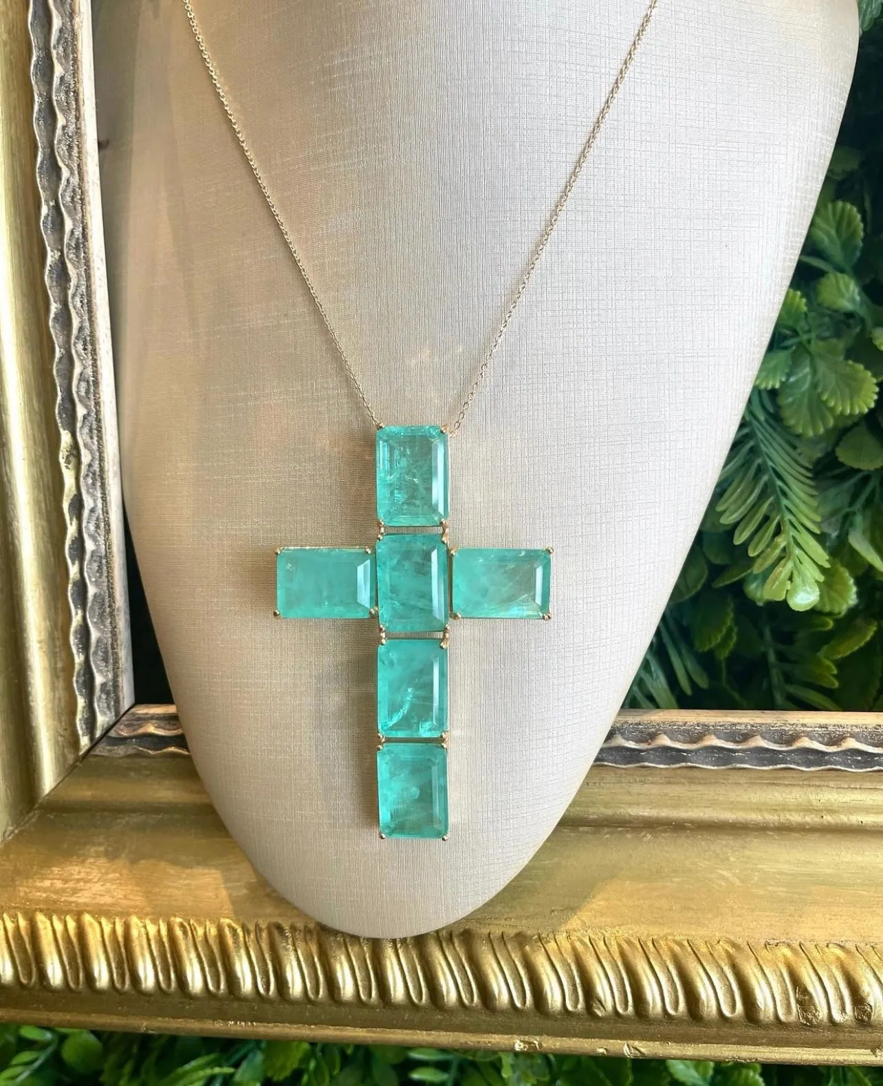 Elegant 18K Gold Plated Paraiba Tourmaline Cross Necklace