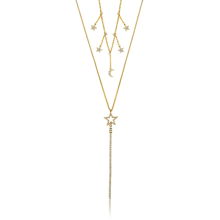 Elegant 24K Gold Plated Star Layered Necklace