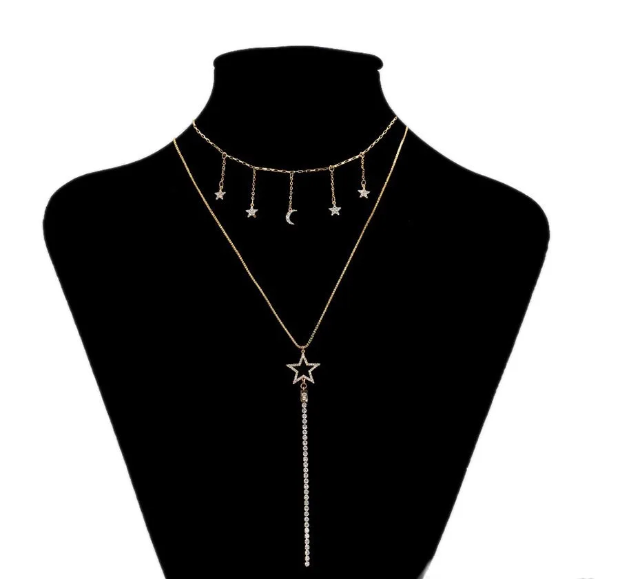 Elegant 24K Gold Plated Star Layered Necklace