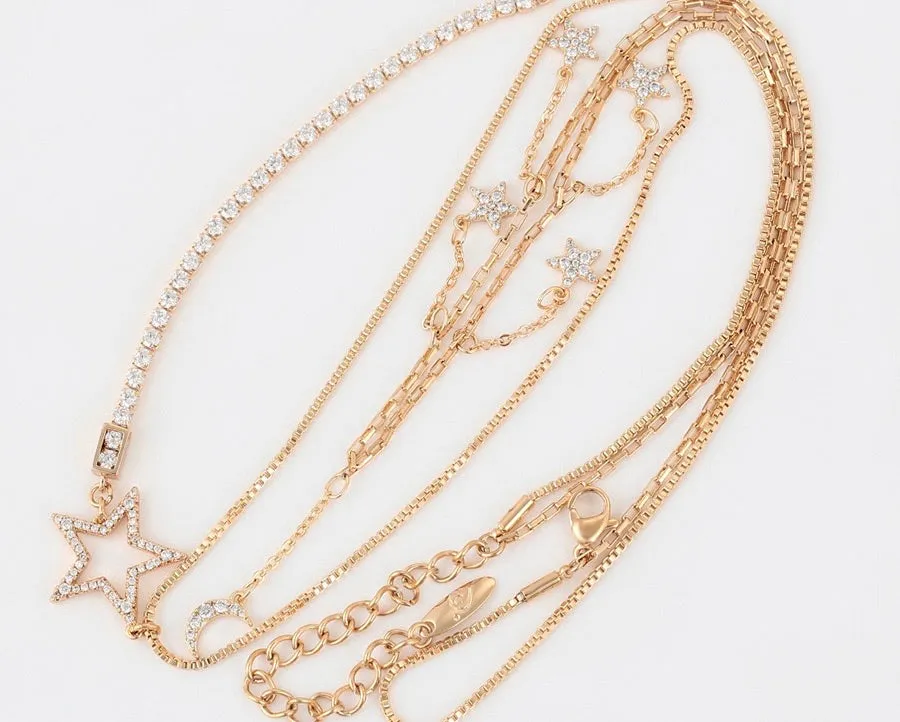 Elegant 24K Gold Plated Star Layered Necklace