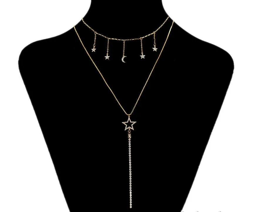Elegant 24K Gold Plated Star Layered Necklace