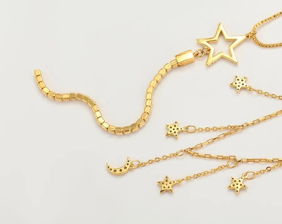 Elegant 24K Gold Plated Star Layered Necklace