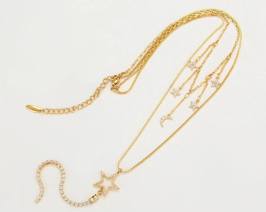 Elegant 24K Gold Plated Star Layered Necklace