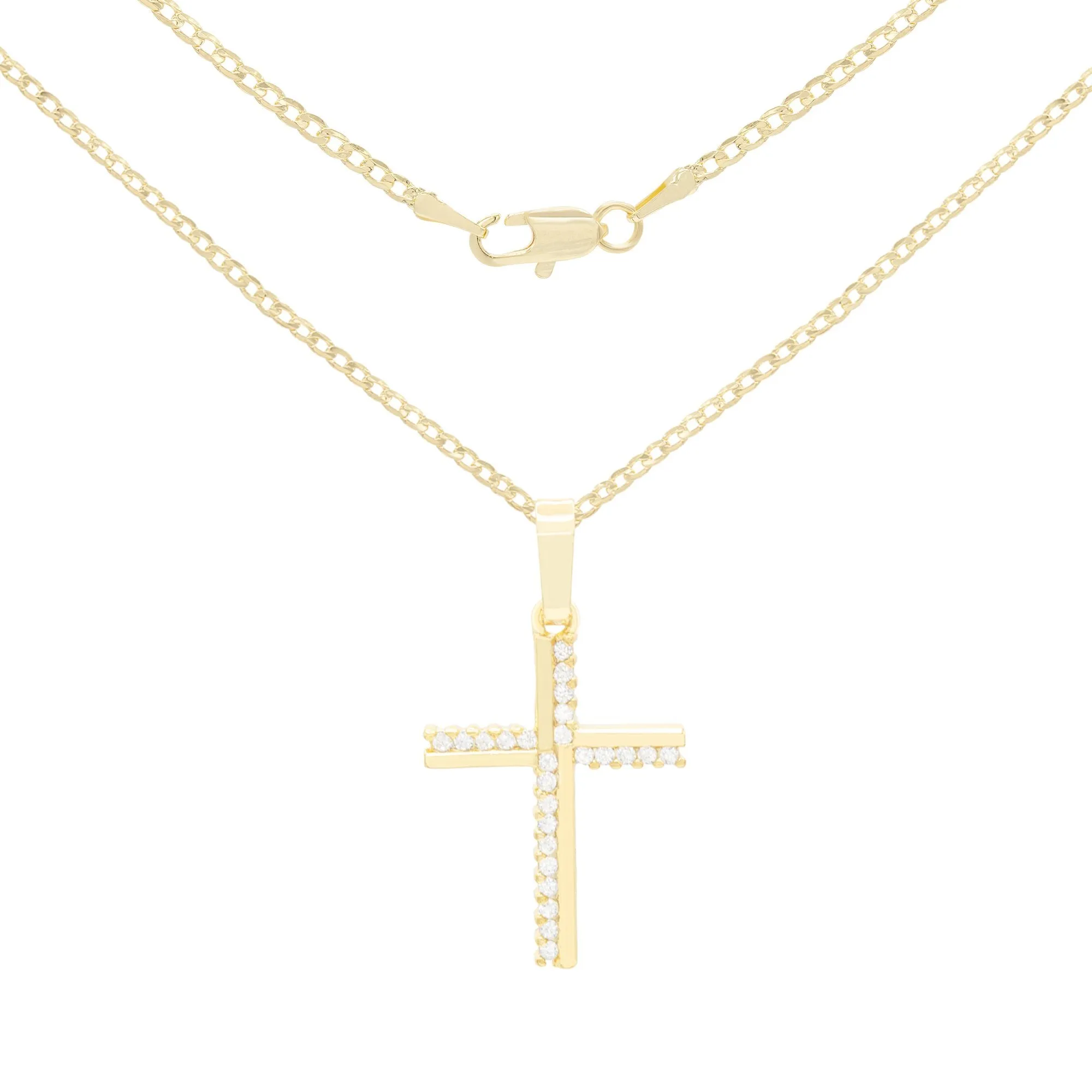 Elegant Cross Cubic Zirconia Pendant With Necklace Set 14K Gold Filled
