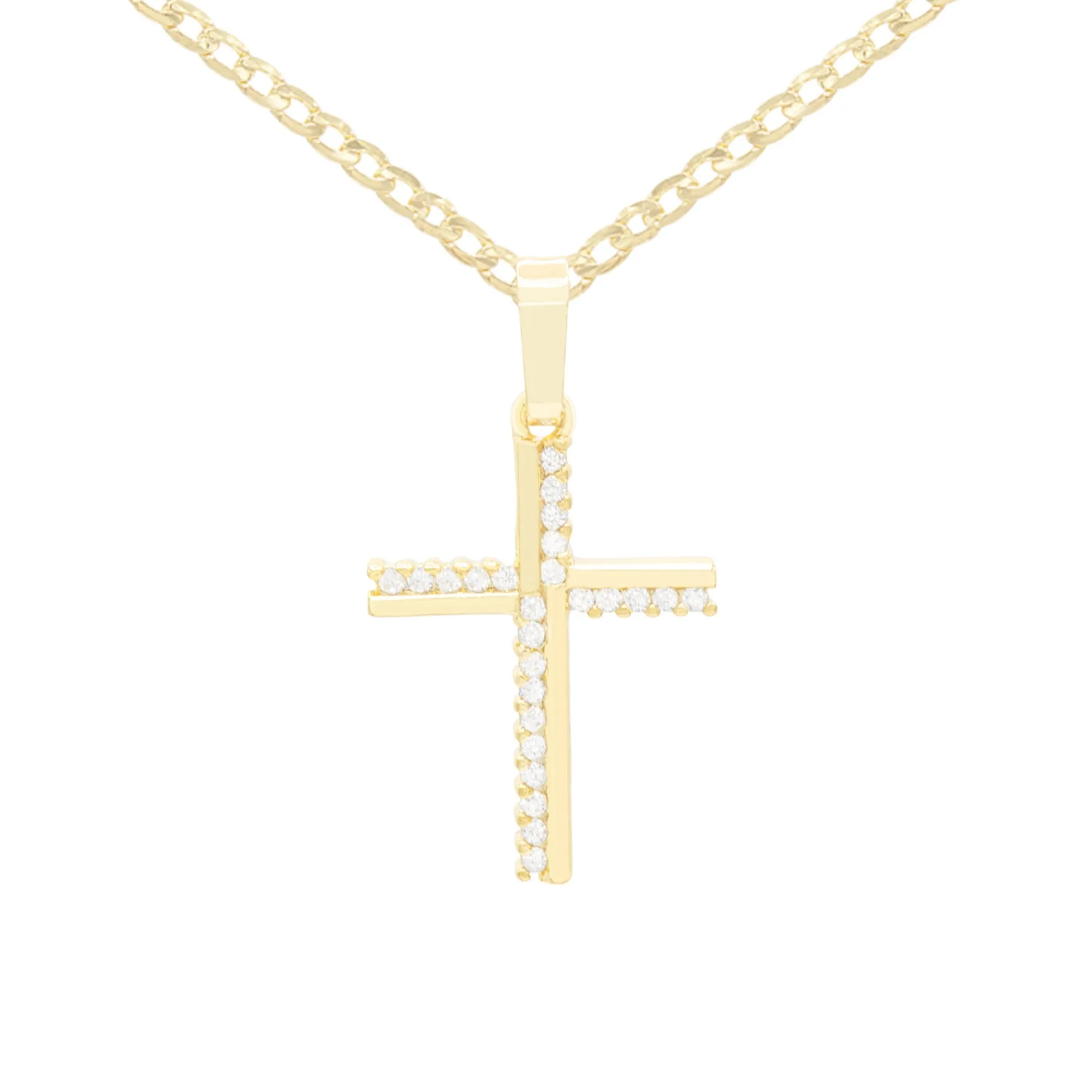 Elegant Cross Cubic Zirconia Pendant With Necklace Set 14K Gold Filled