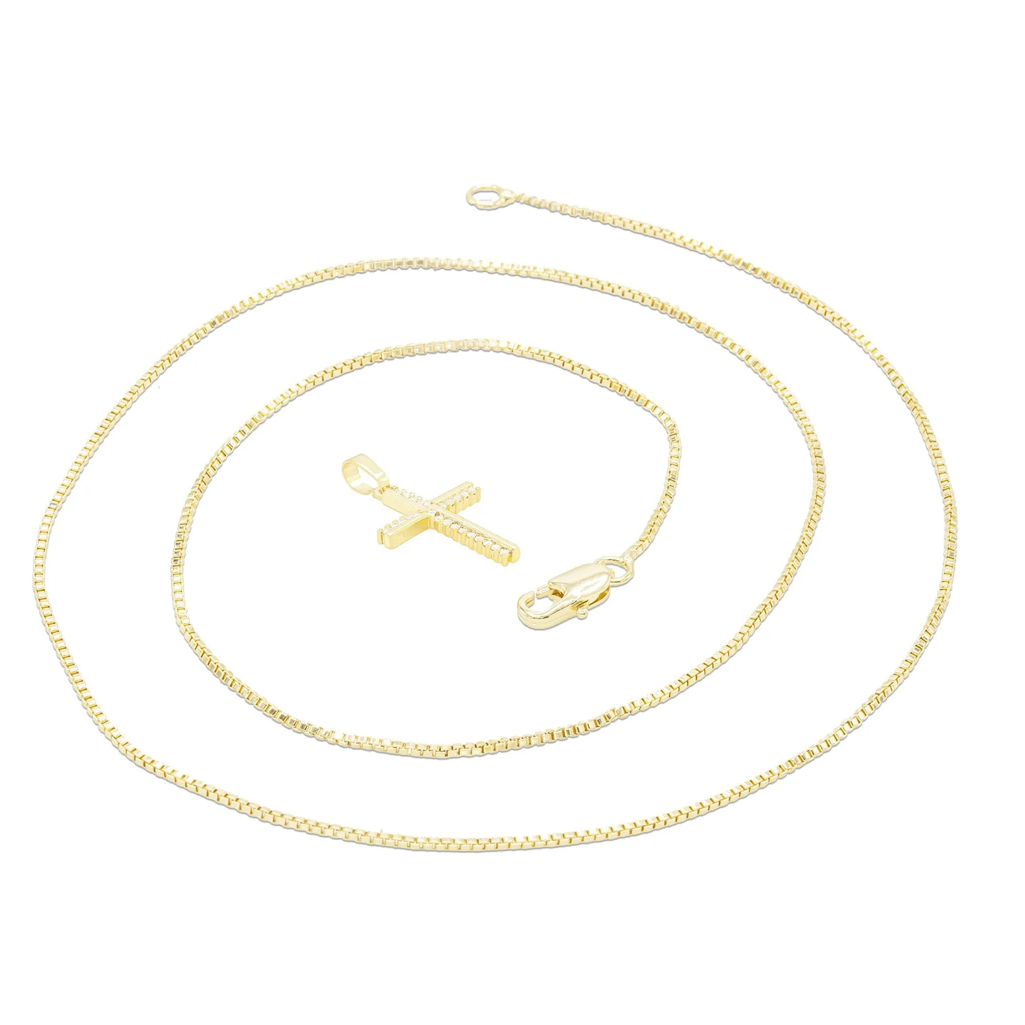 Elegant Cross Cubic Zirconia Pendant With Necklace Set 14K Gold Filled