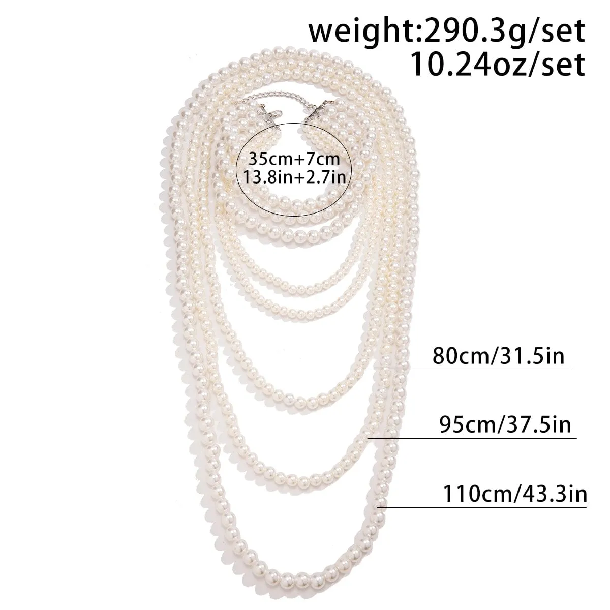 Elegant Multi-Layered Long Pearl Chain Necklace Set