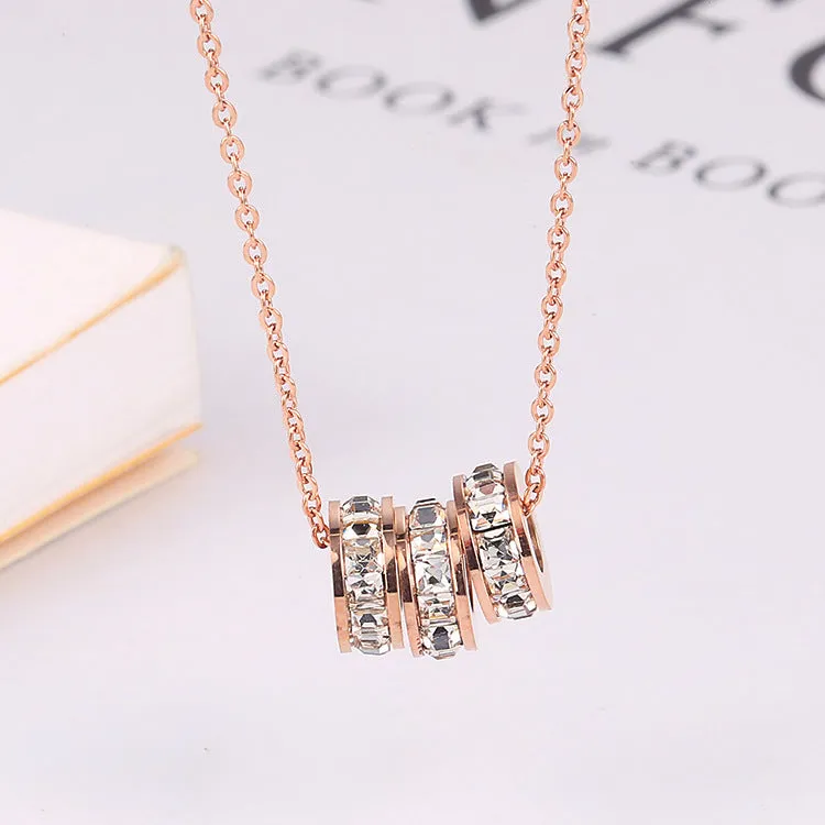Elegant Tri-Circle Zircon Pendant Necklace for Women – Premium Titanium Steel, Timeless Brand Jewelry, Perfect Gift