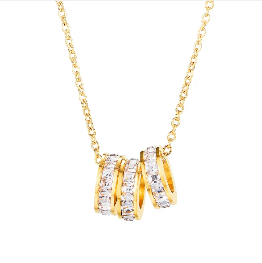 Elegant Tri-Circle Zircon Pendant Necklace for Women – Premium Titanium Steel, Timeless Brand Jewelry, Perfect Gift
