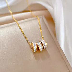 Elegant Tri-Circle Zircon Pendant Necklace for Women – Premium Titanium Steel, Timeless Brand Jewelry, Perfect Gift