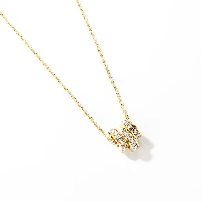 Elegant Tri-Circle Zircon Pendant Necklace for Women – Premium Titanium Steel, Timeless Brand Jewelry, Perfect Gift
