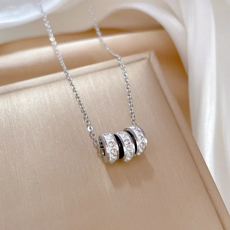 Elegant Tri-Circle Zircon Pendant Necklace for Women – Premium Titanium Steel, Timeless Brand Jewelry, Perfect Gift