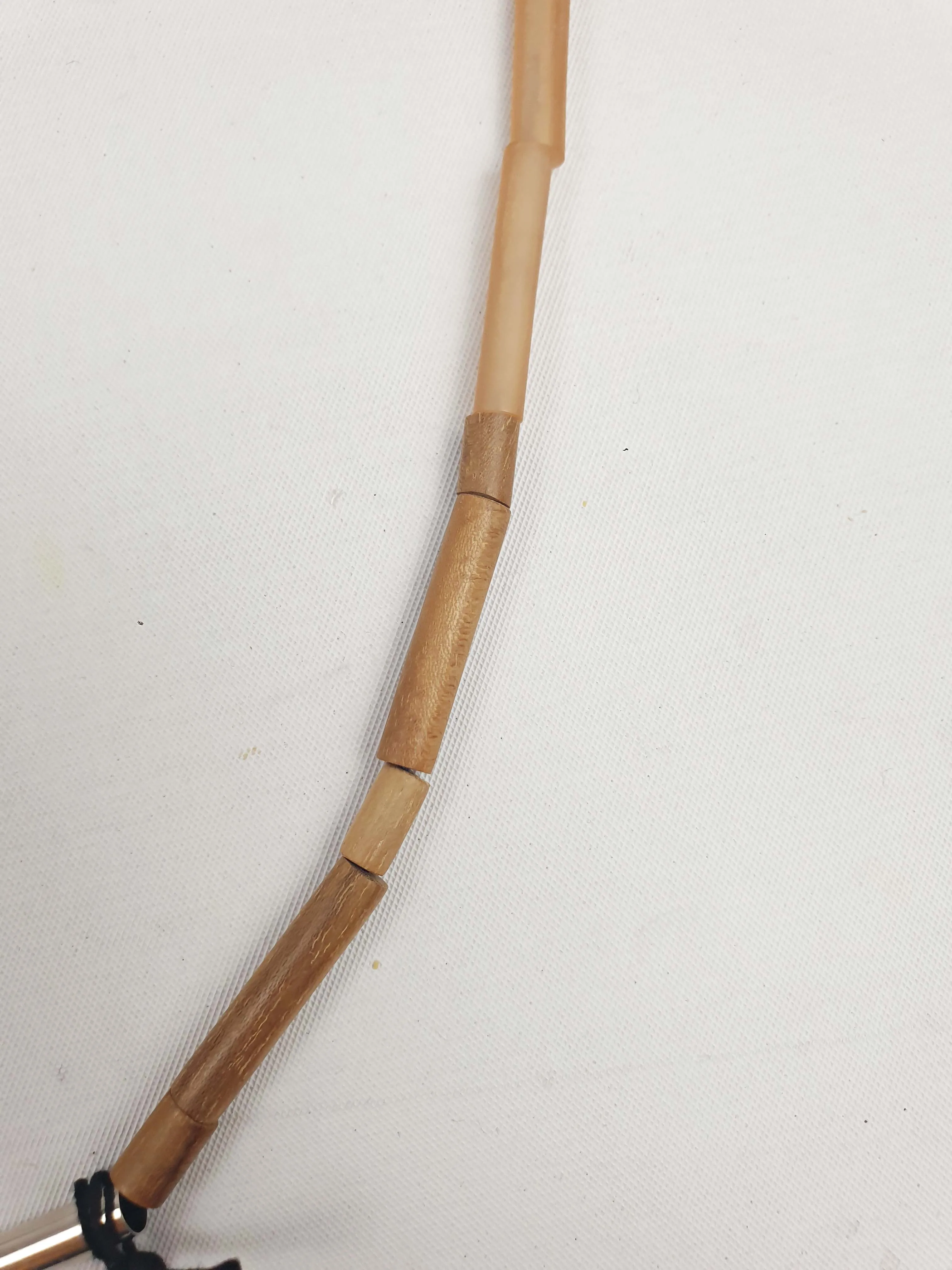 Elk wood, silver and colourful long thin beaded necklace