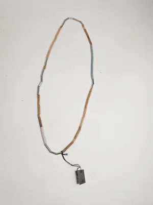 Elk wood, silver and colourful long thin beaded necklace