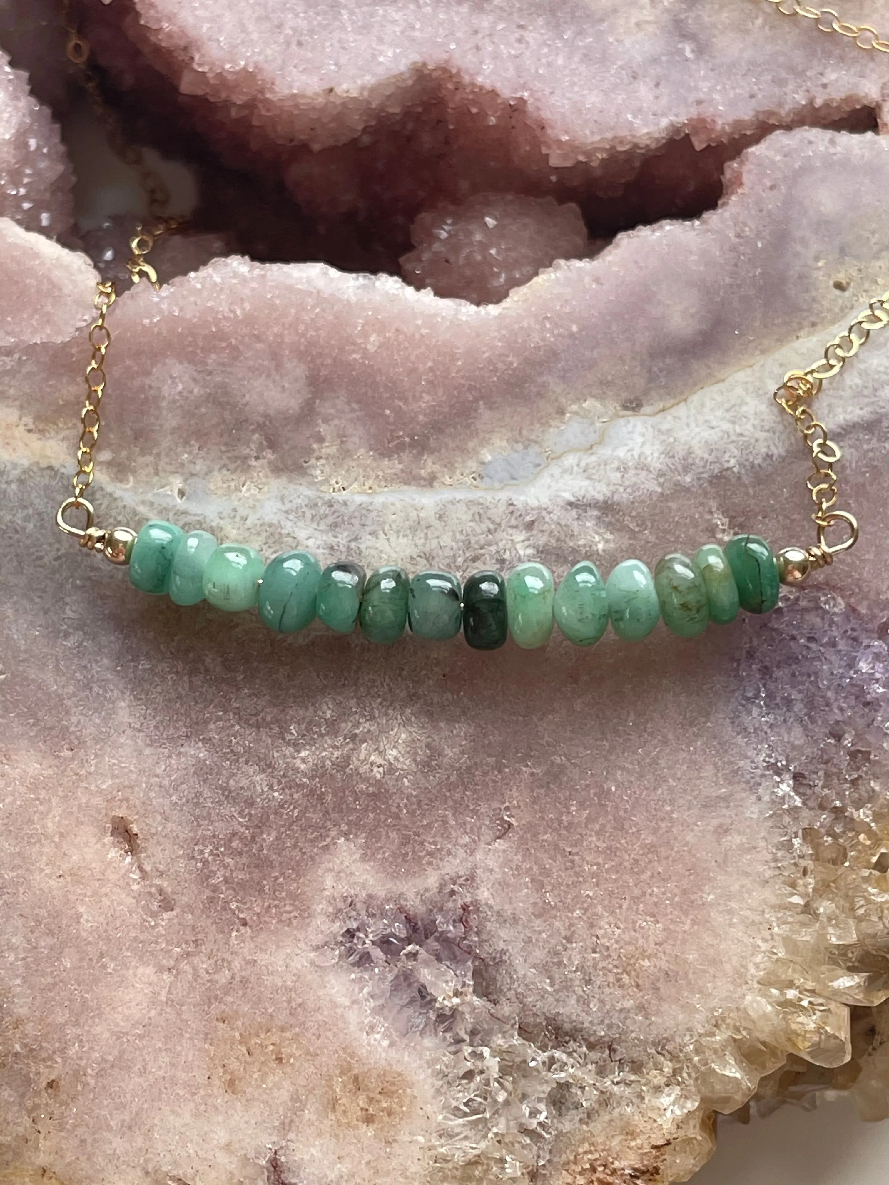 Emerald Bar Necklace on 14k Gold Filled or Sterling Silver Chain