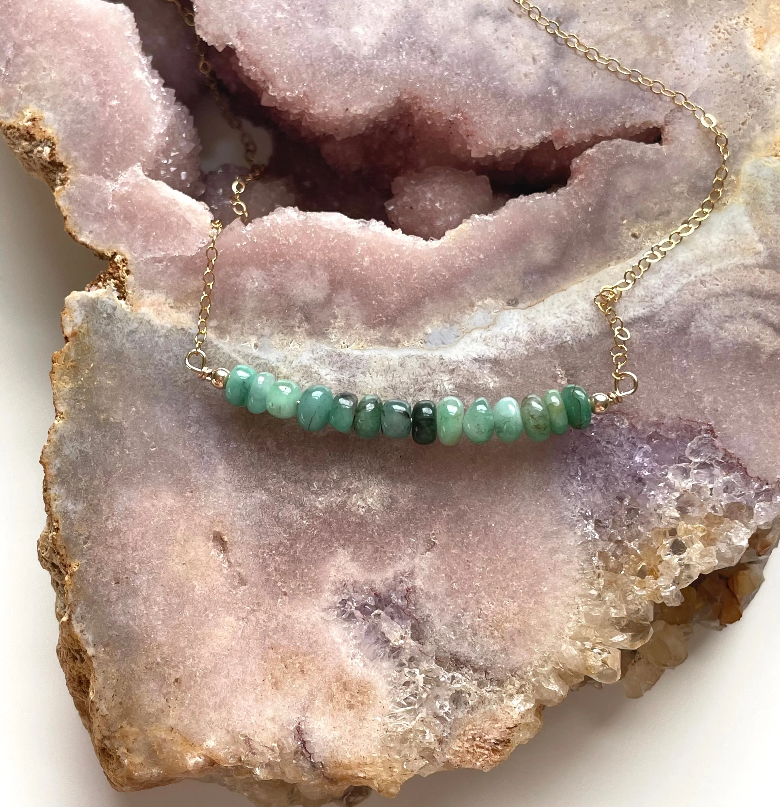 Emerald Bar Necklace on 14k Gold Filled or Sterling Silver Chain