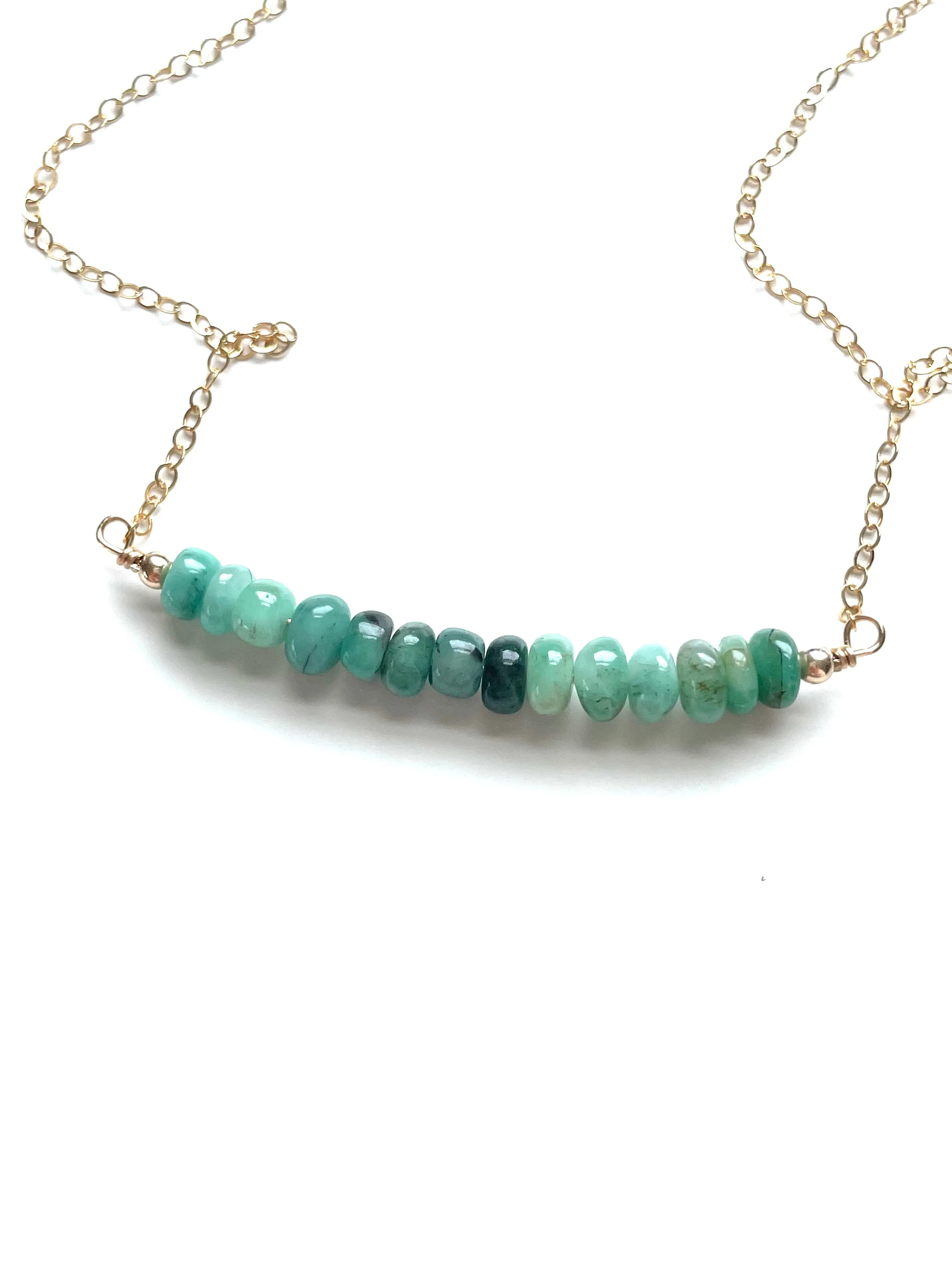 Emerald Bar Necklace on 14k Gold Filled or Sterling Silver Chain