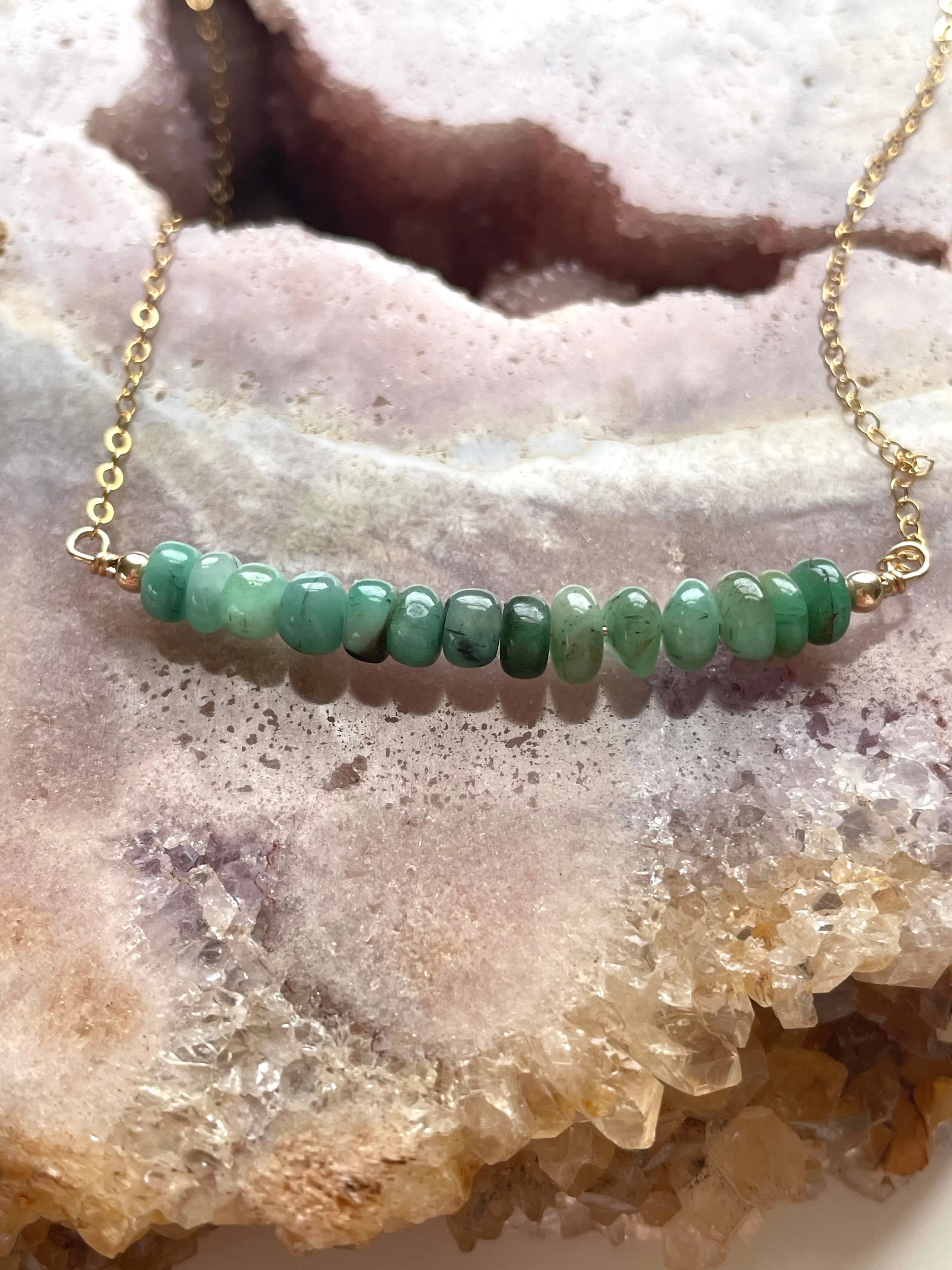 Emerald Bar Necklace on 14k Gold Filled or Sterling Silver Chain