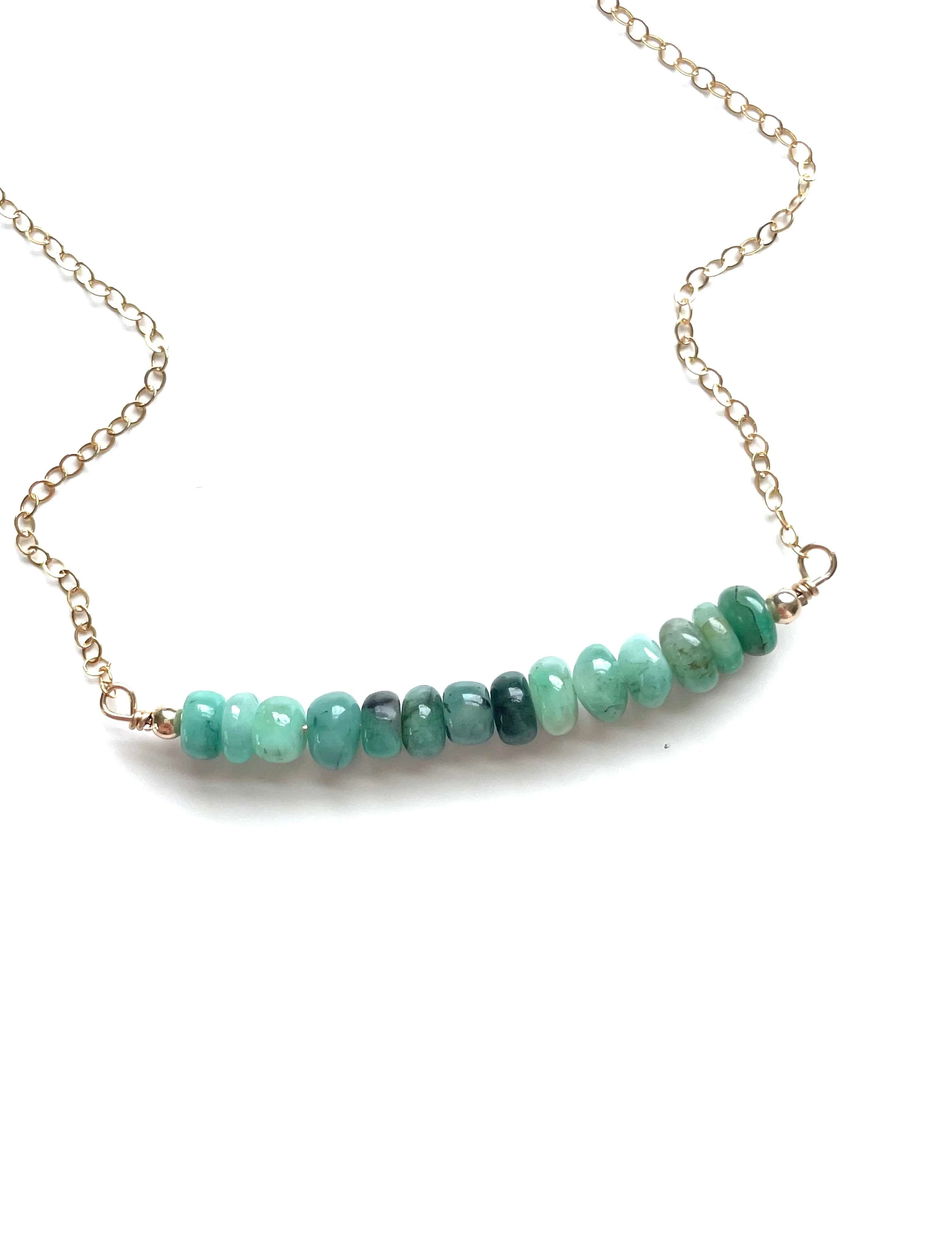 Emerald Bar Necklace on 14k Gold Filled or Sterling Silver Chain