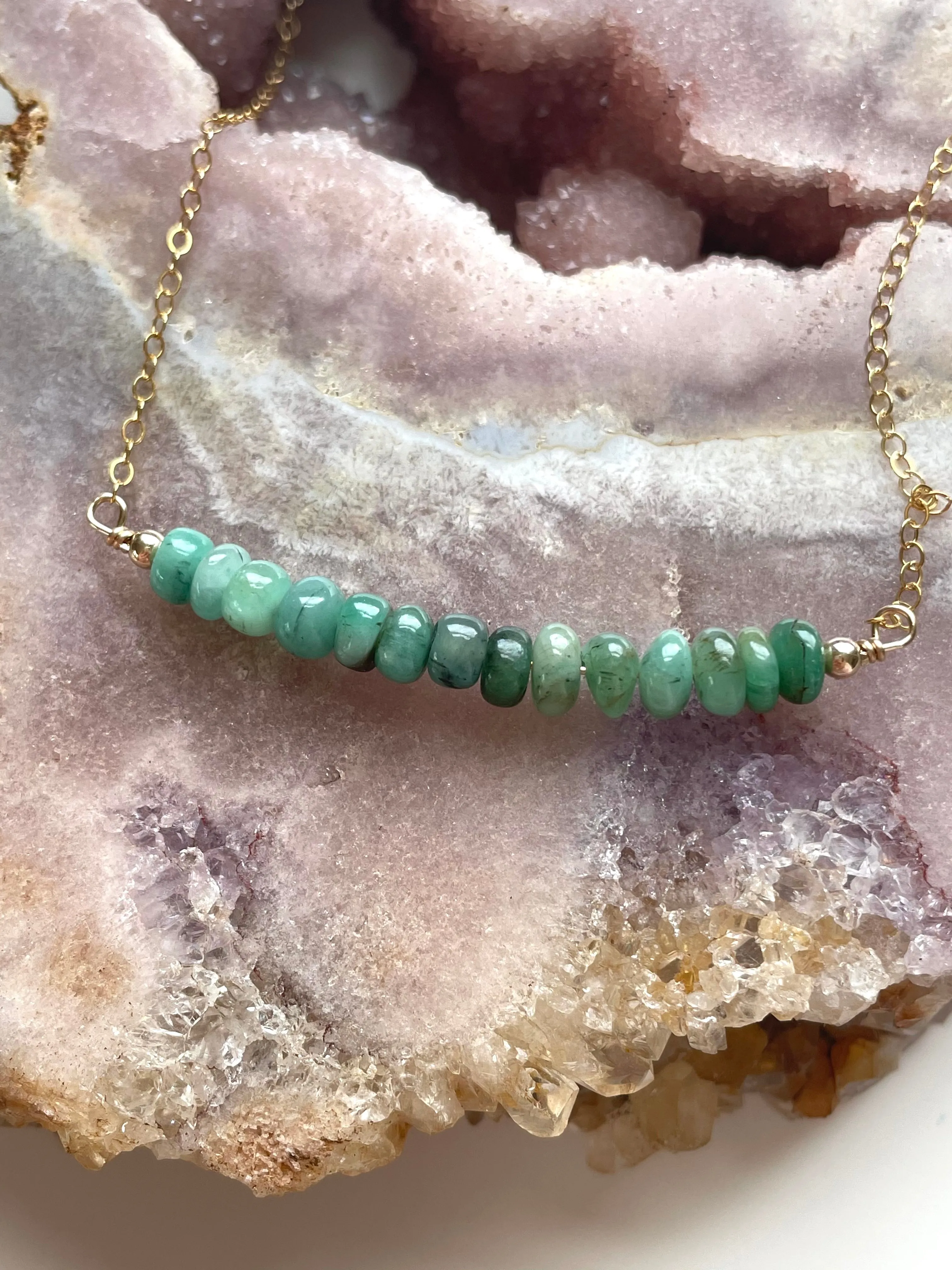 Emerald Bar Necklace on 14k Gold Filled or Sterling Silver Chain