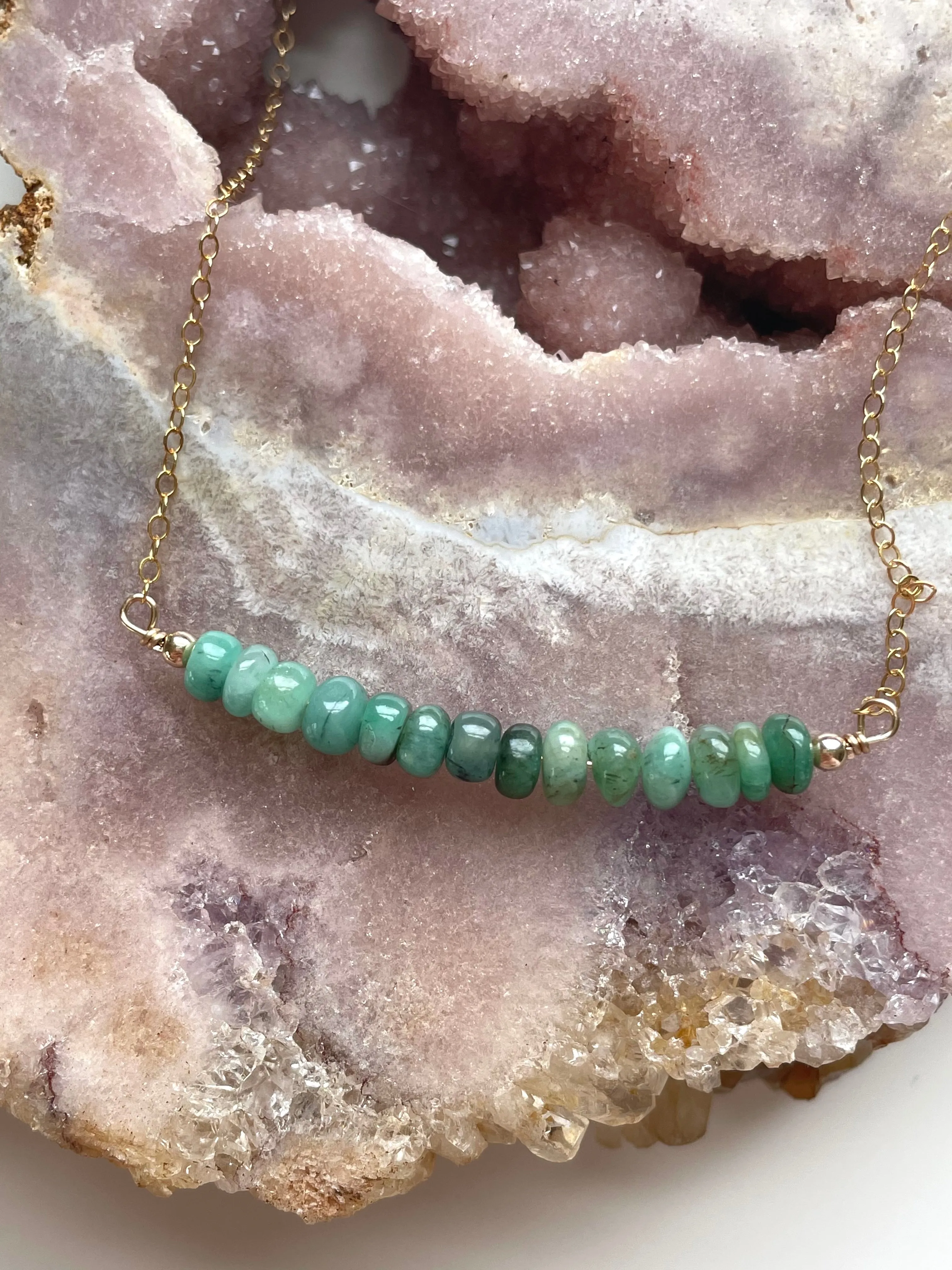 Emerald Bar Necklace on 14k Gold Filled or Sterling Silver Chain