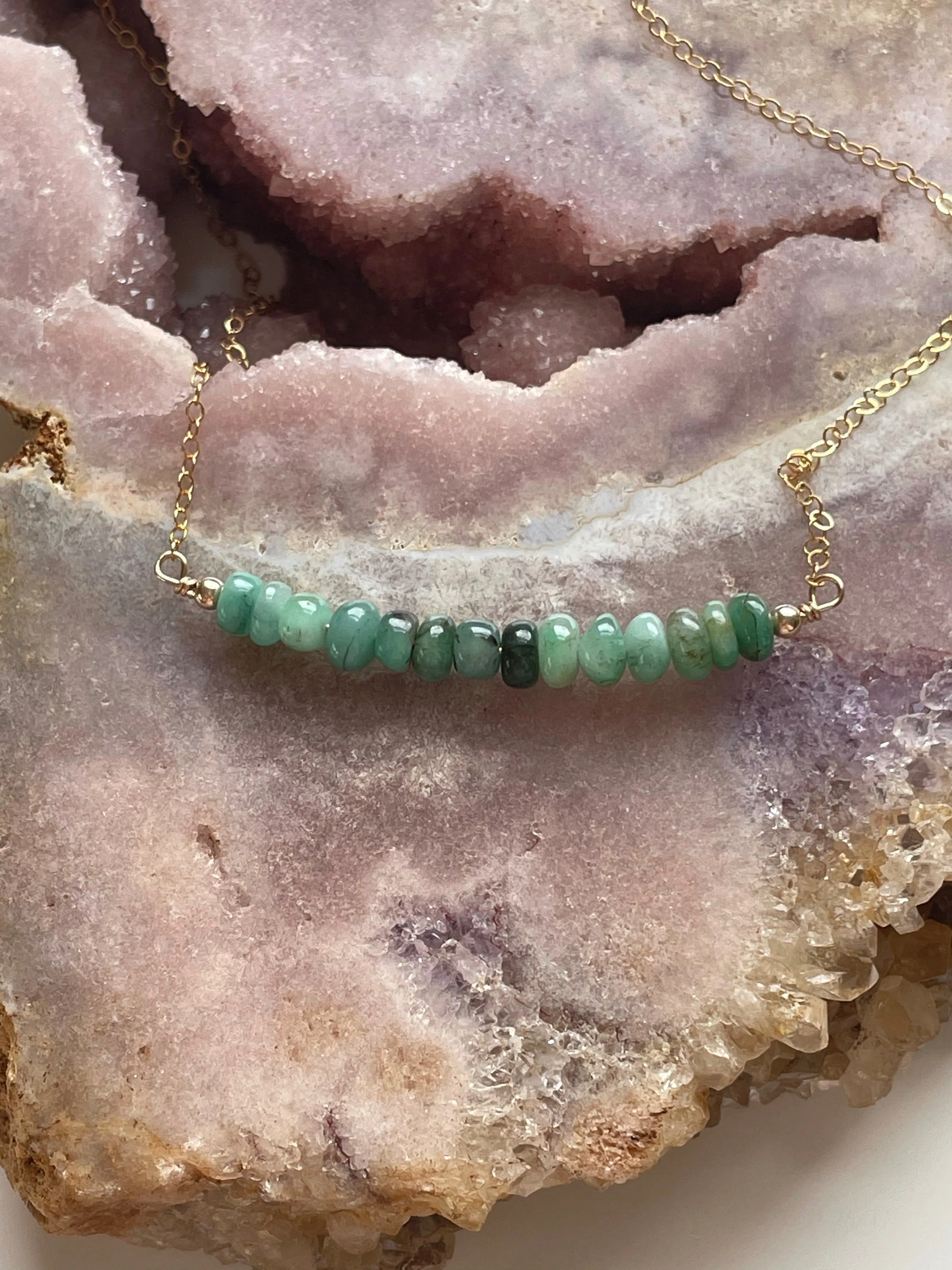 Emerald Bar Necklace on 14k Gold Filled or Sterling Silver Chain