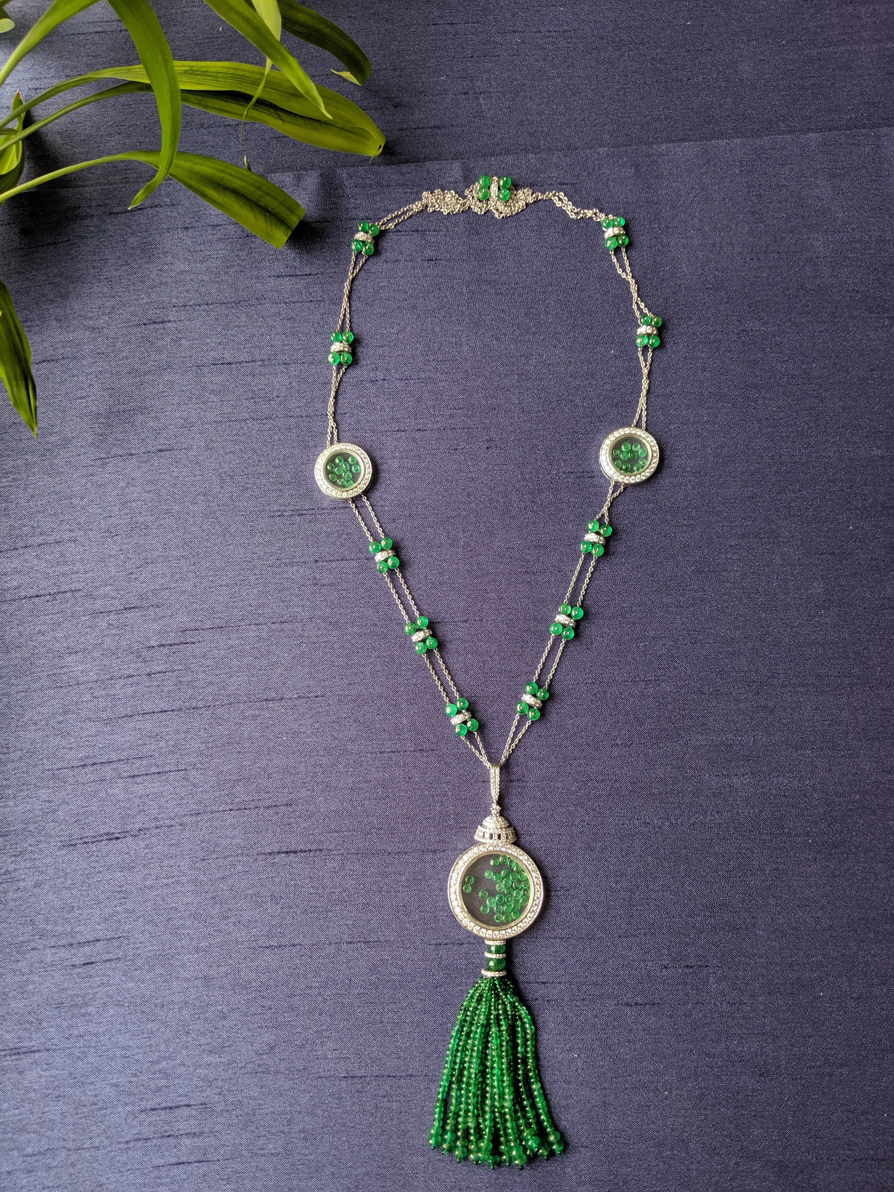 Emerald Beads & Diamond Tassel