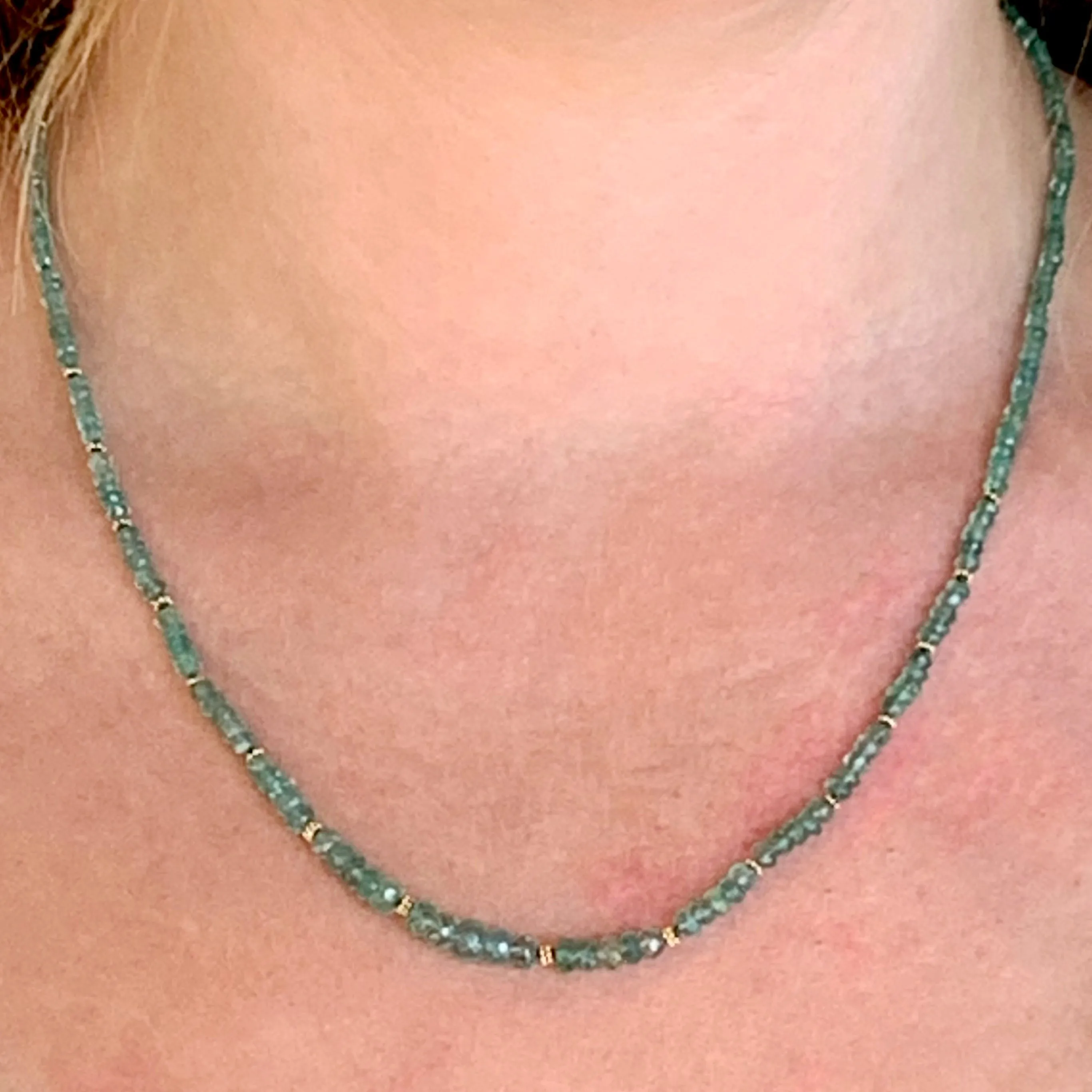 Emerald Beads and 18 Karat Yellow Gold Beads Necklace