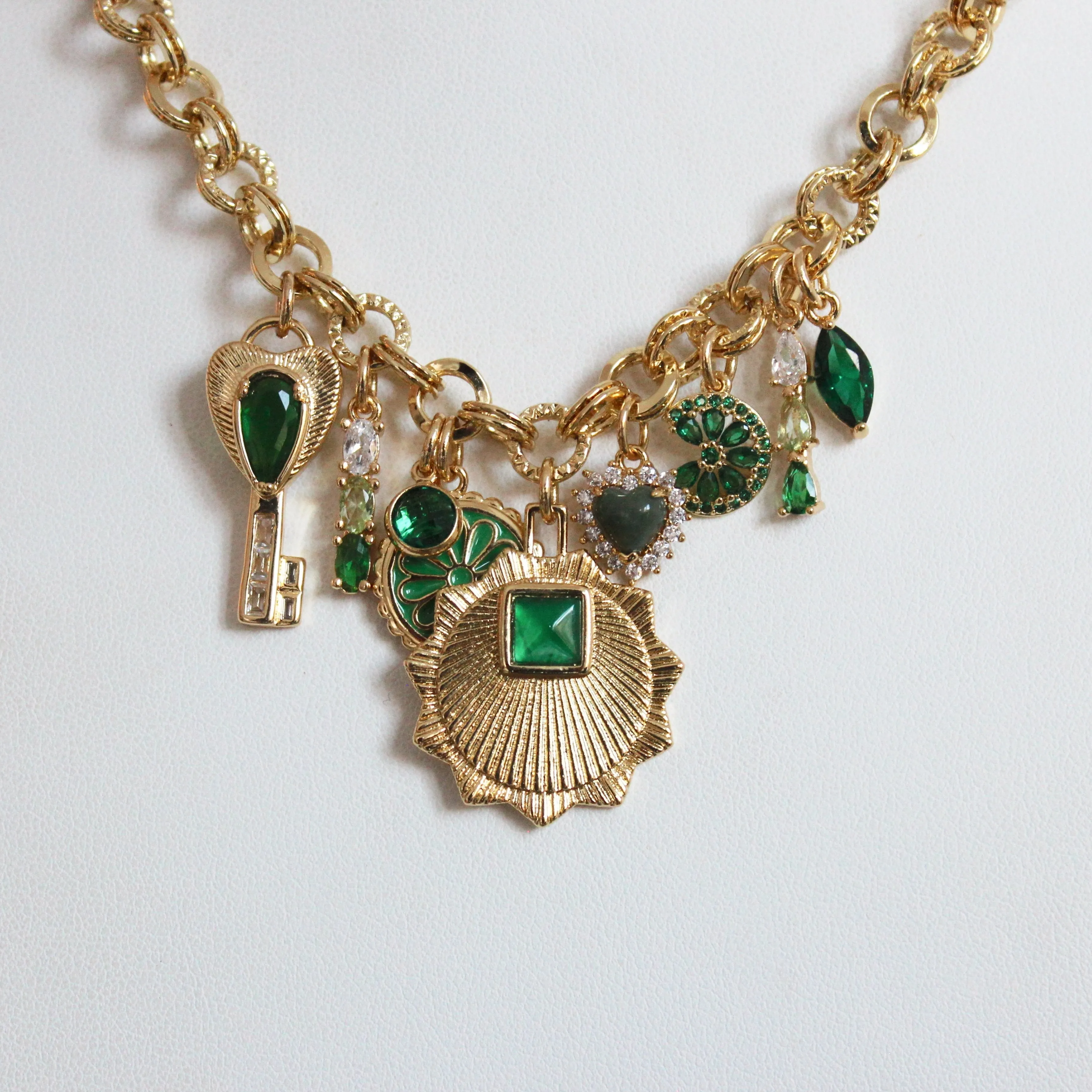 Emerald Key Charm Necklace
