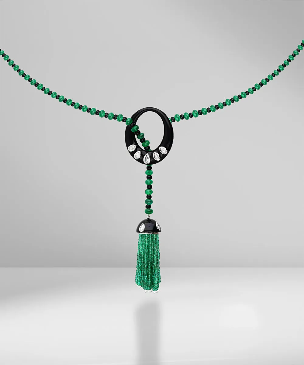 Enamel, Diamond and Emerald beads Necklace