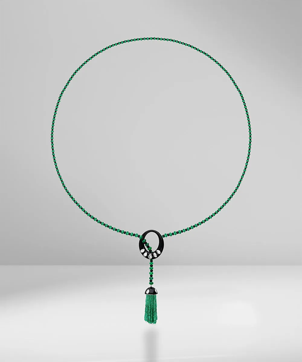 Enamel, Diamond and Emerald beads Necklace