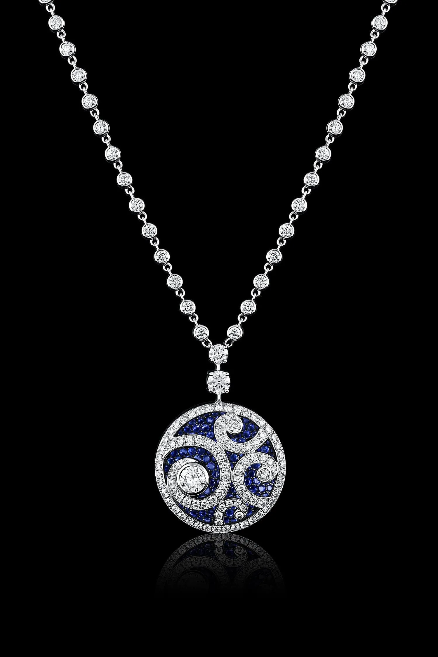 Estate " Graff" 18k Gold Diamond and Sapphire Necklace and Bracelet Set
