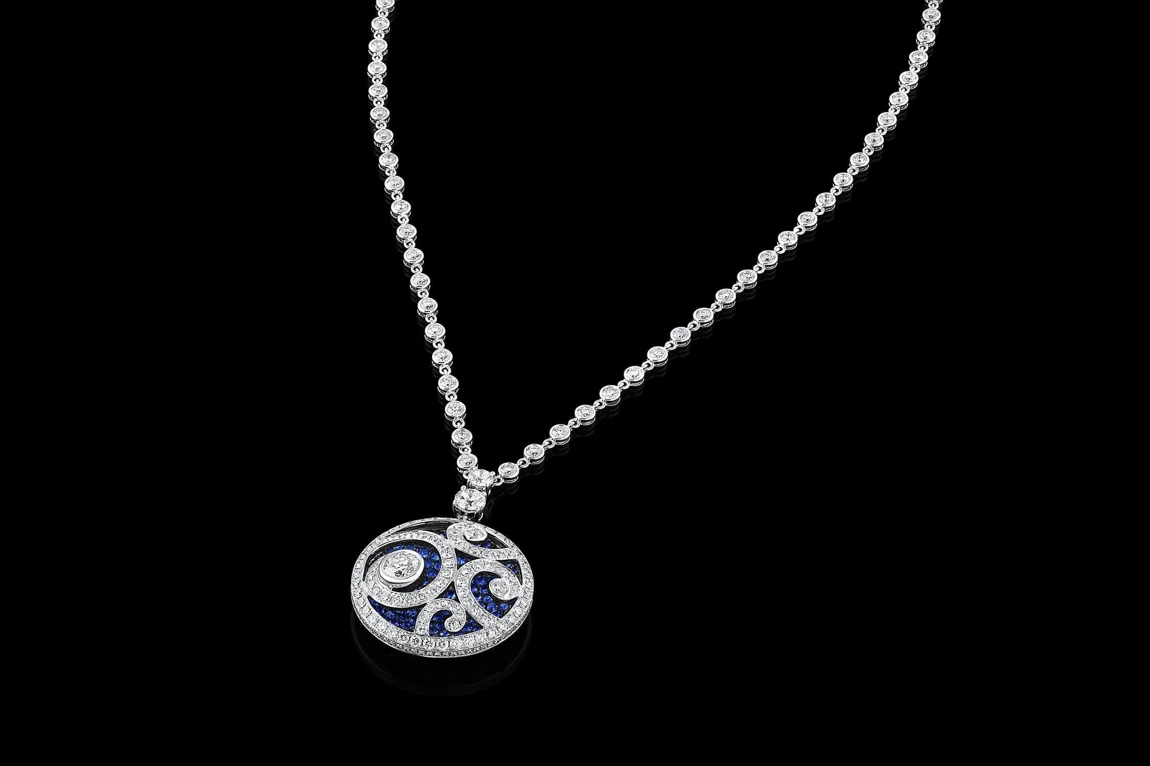 Estate " Graff" 18k Gold Diamond and Sapphire Necklace and Bracelet Set