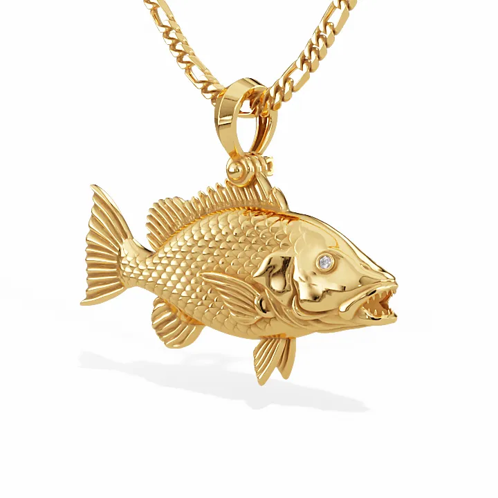 Exquisite 3D Mangrove Snapper Necklace with Diamond Eyes| 14k Gold