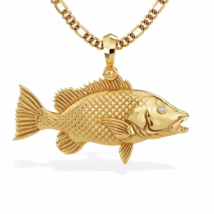 Exquisite 3D Mangrove Snapper Necklace with Diamond Eyes| 14k Gold