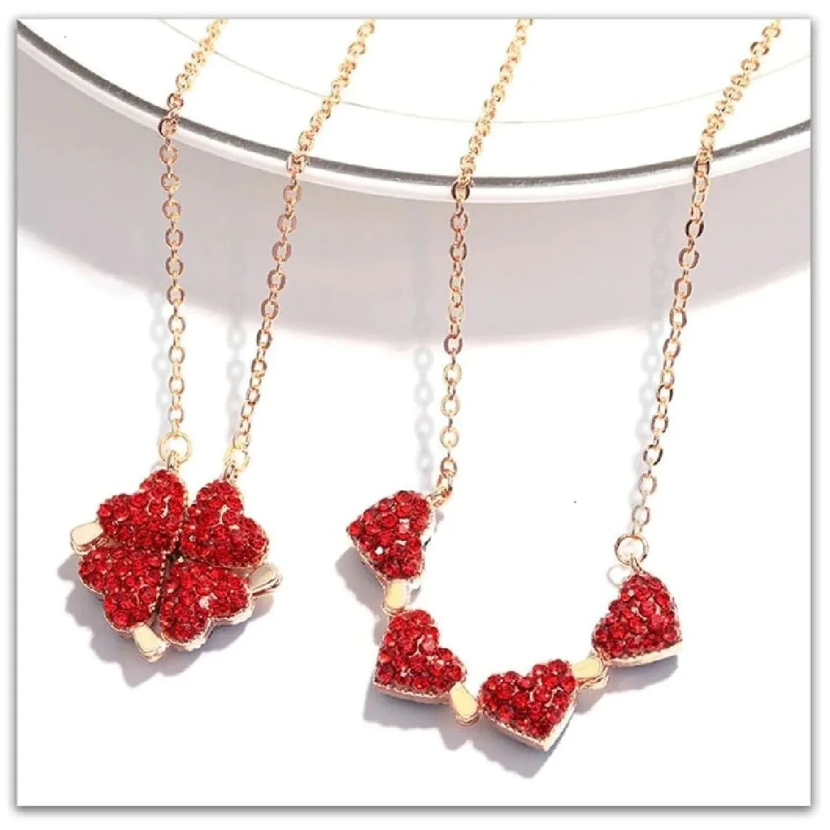 Exquisite Clover Pendant Chain Black and Red Stainless Steel Necklace with Cubic Zirconia Magnet Closure for Women