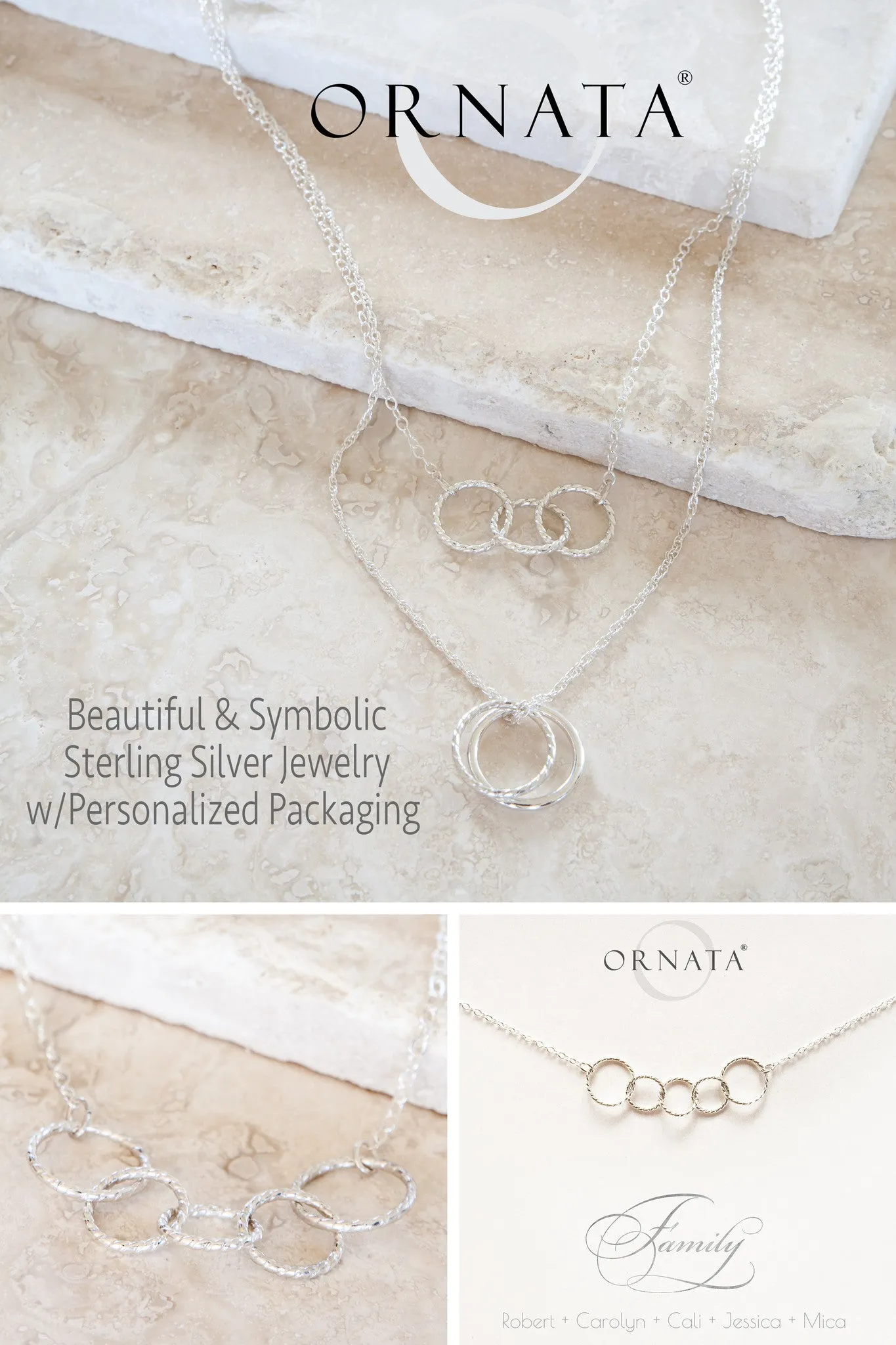“Family of Six” Sterling Silver Necklace | Two Adults & Four Children