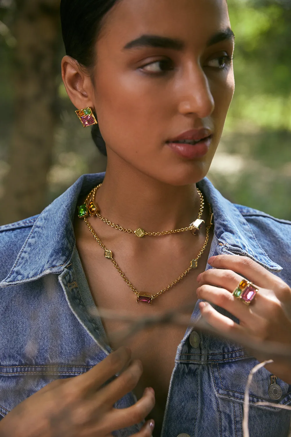 Fashion Jewelry-18k Gold Plated-Necklace-Elysian Crystal(L)-Multi-VOYCE1025-Fashion Edit Voyce