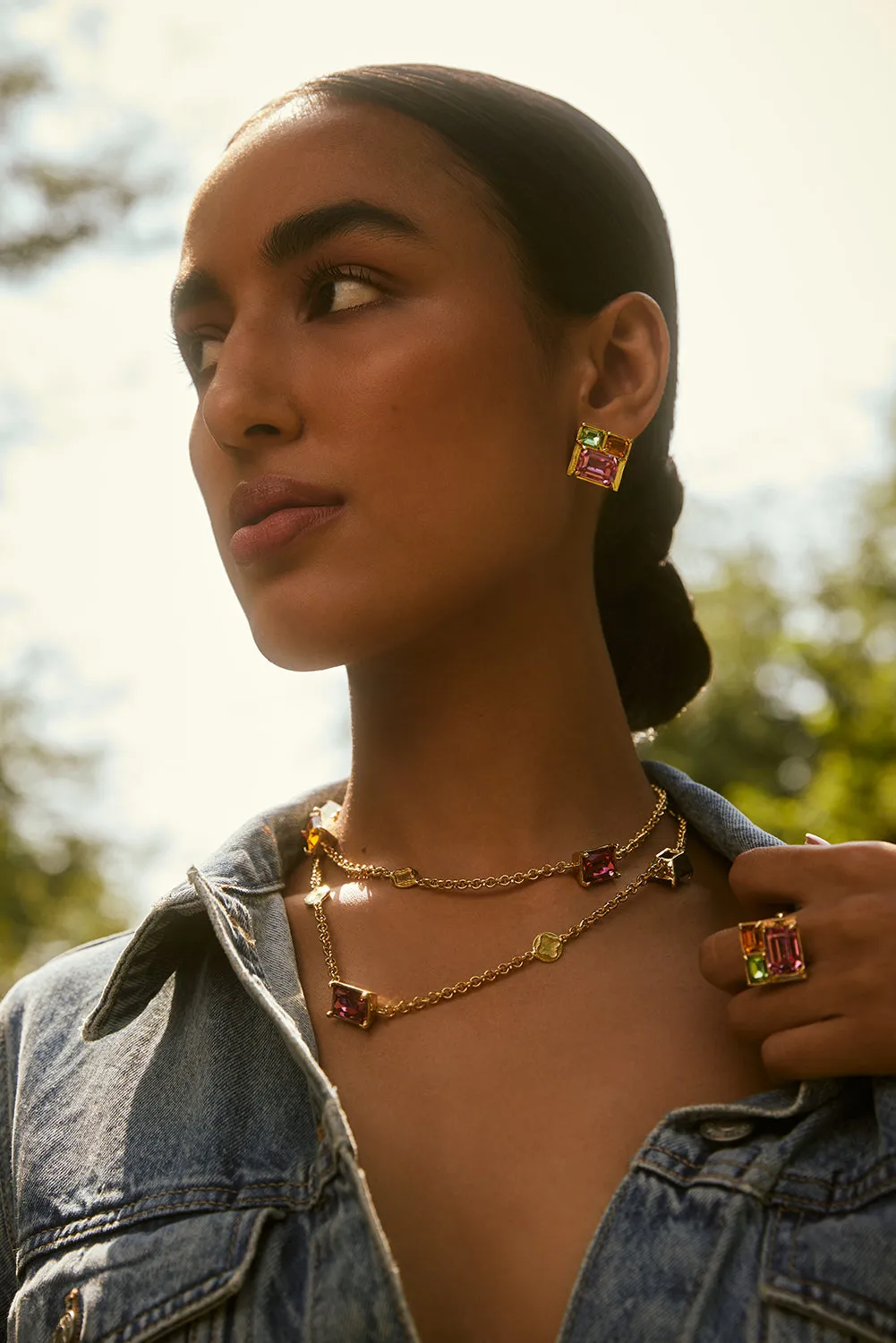 Fashion Jewelry-18k Gold Plated-Necklace-Elysian Crystal(L)-Multi-VOYCE1025-Fashion Edit Voyce