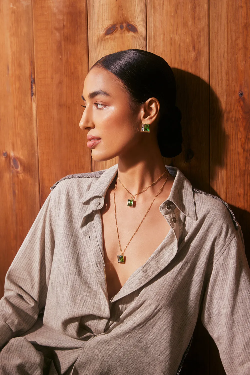 Fashion Jewelry-18k Gold Plated-Pendants-Fusion Crystal-Green-VOYCE1029-Fashion Edit Voyce
