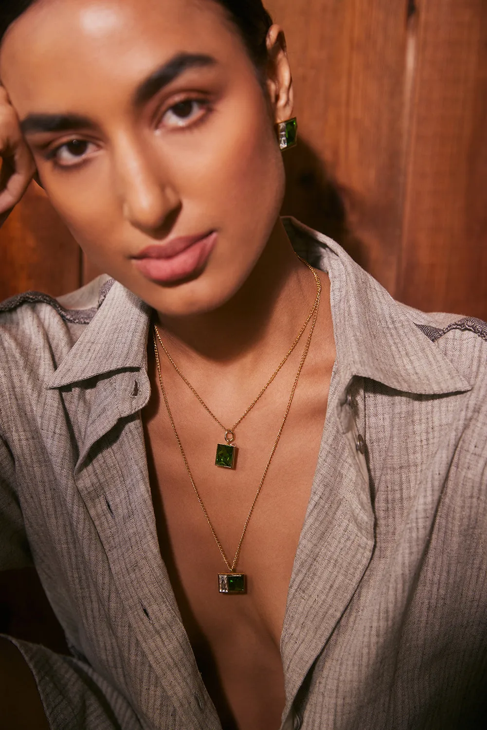 Fashion Jewelry-18k Gold Plated-Pendants-Fusion Crystal-Green-VOYCE1029-Fashion Edit Voyce