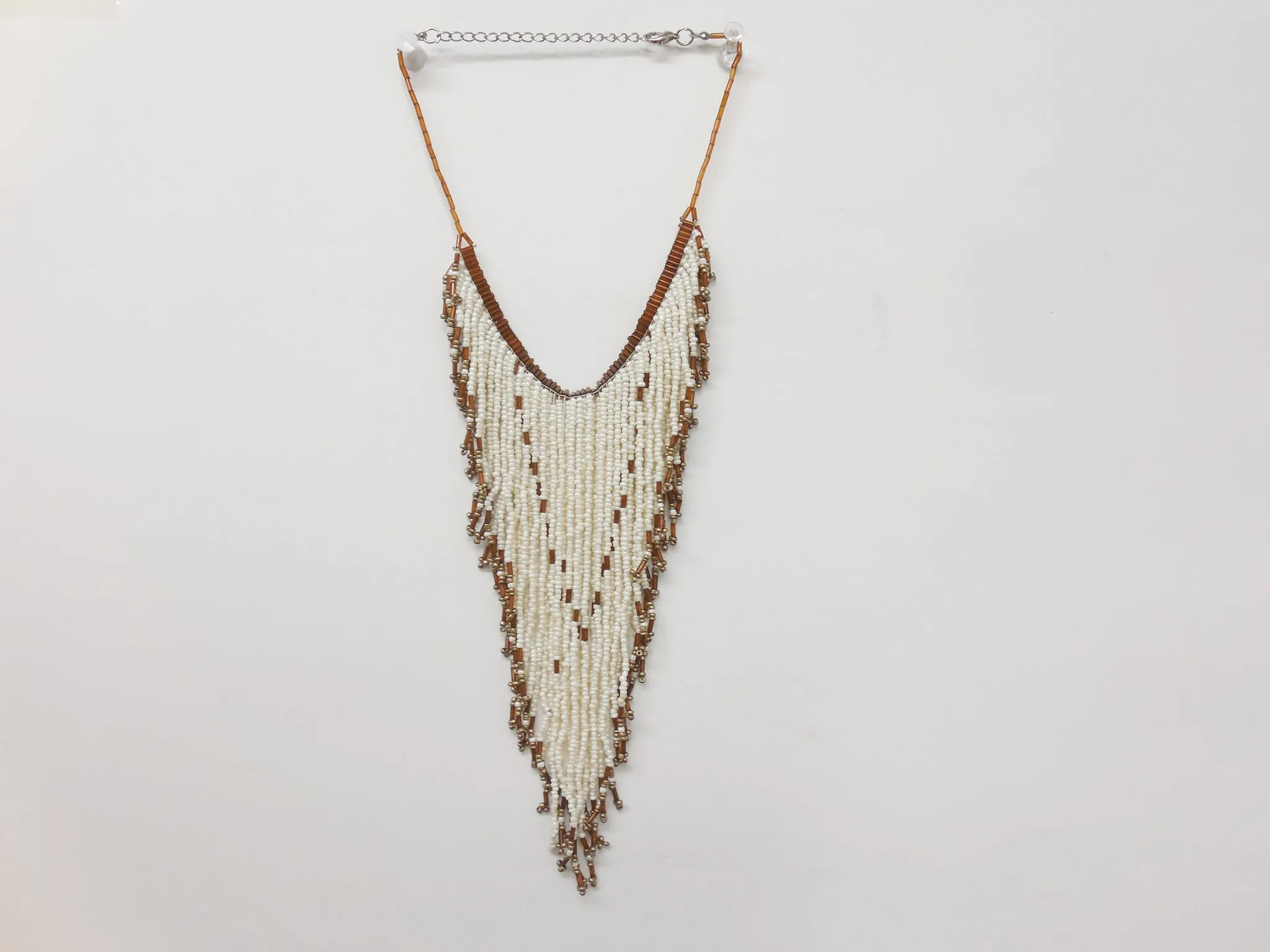 Free People Cream Brown Unique Beaded Fringe Choker Statement Necklace