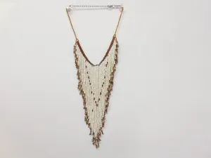 Free People Cream Brown Unique Beaded Fringe Choker Statement Necklace