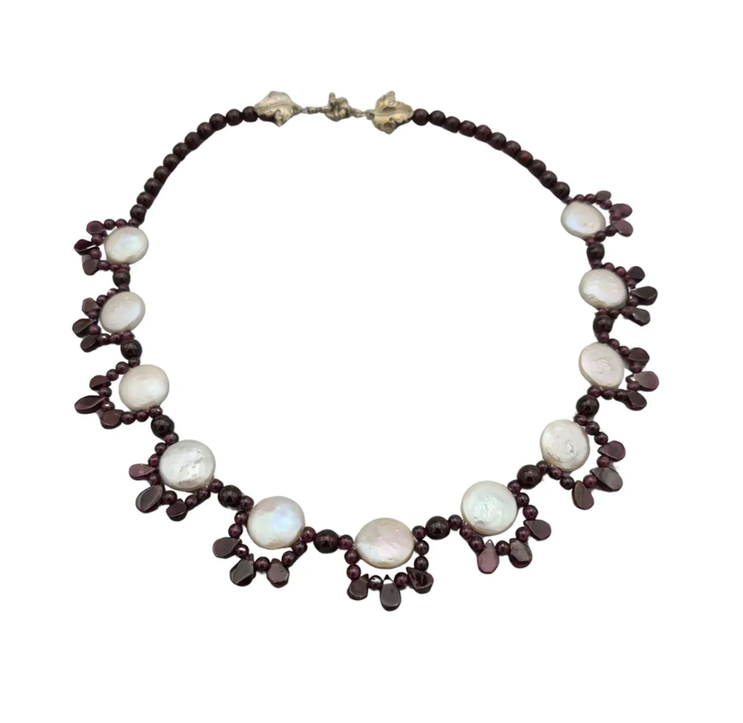 Freshwater Pearl Garnet Beads Necklace.