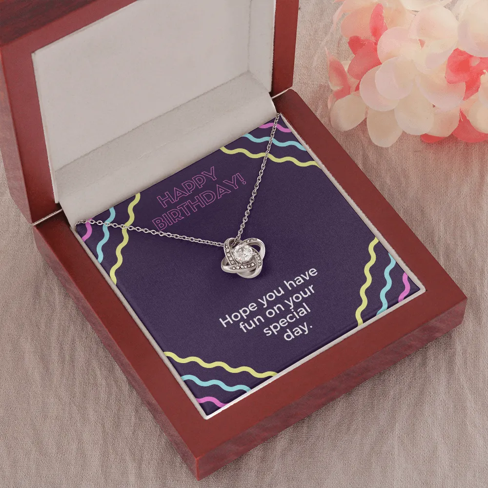 Fun Happy Birthday Love Knot Necklace