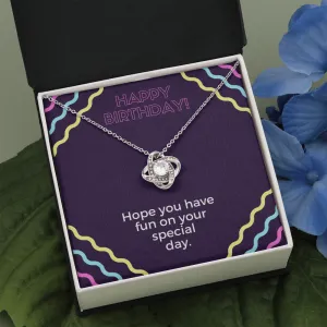 Fun Happy Birthday Love Knot Necklace