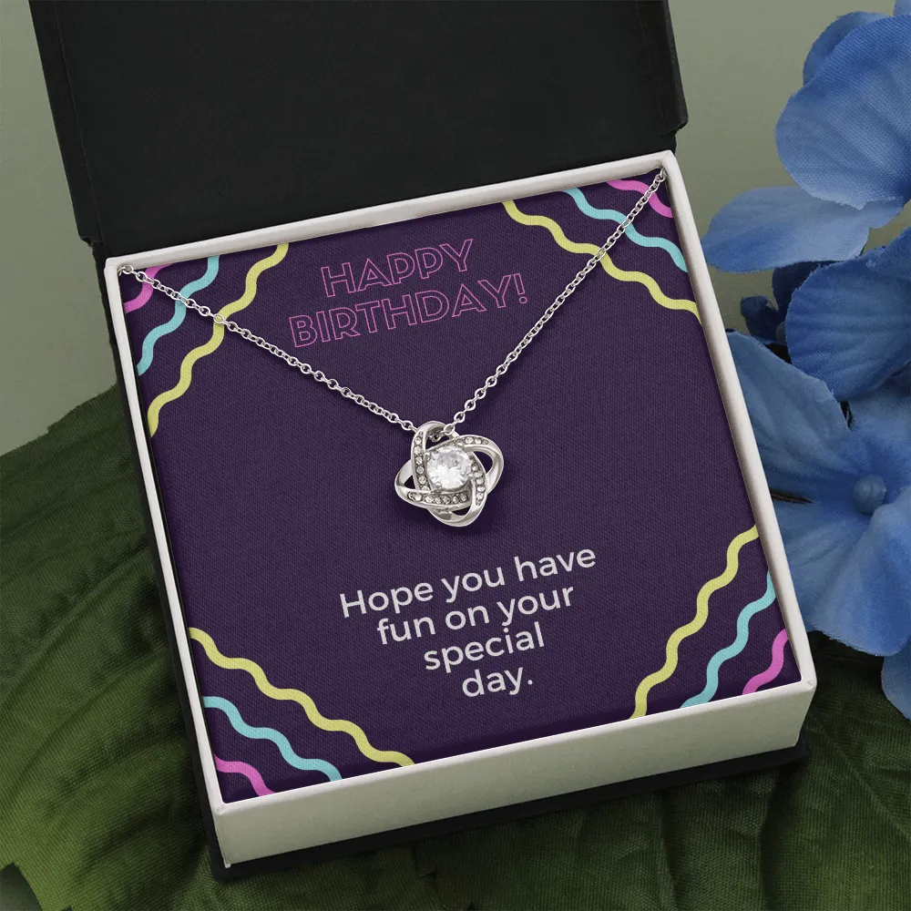 Fun Happy Birthday Love Knot Necklace
