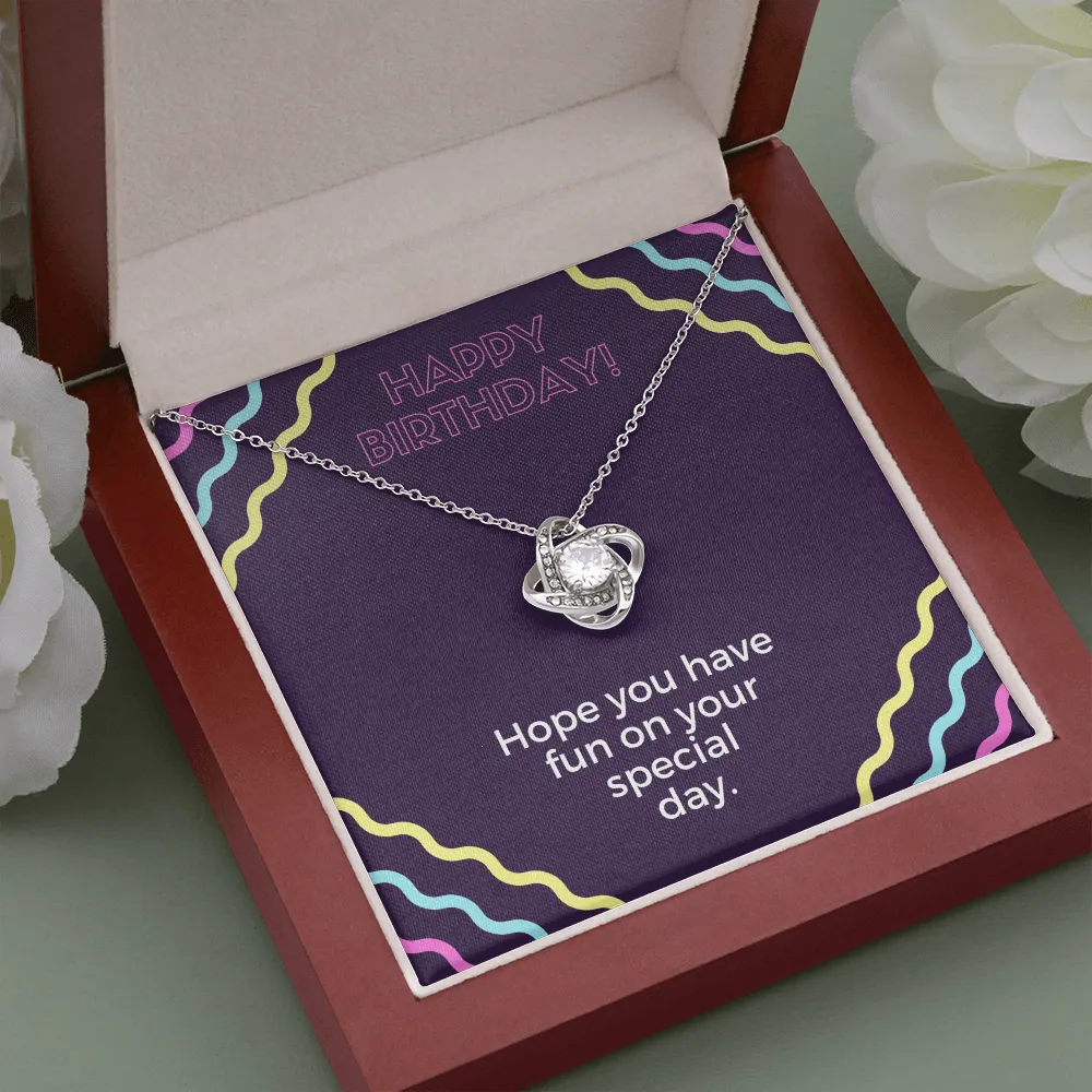 Fun Happy Birthday Love Knot Necklace