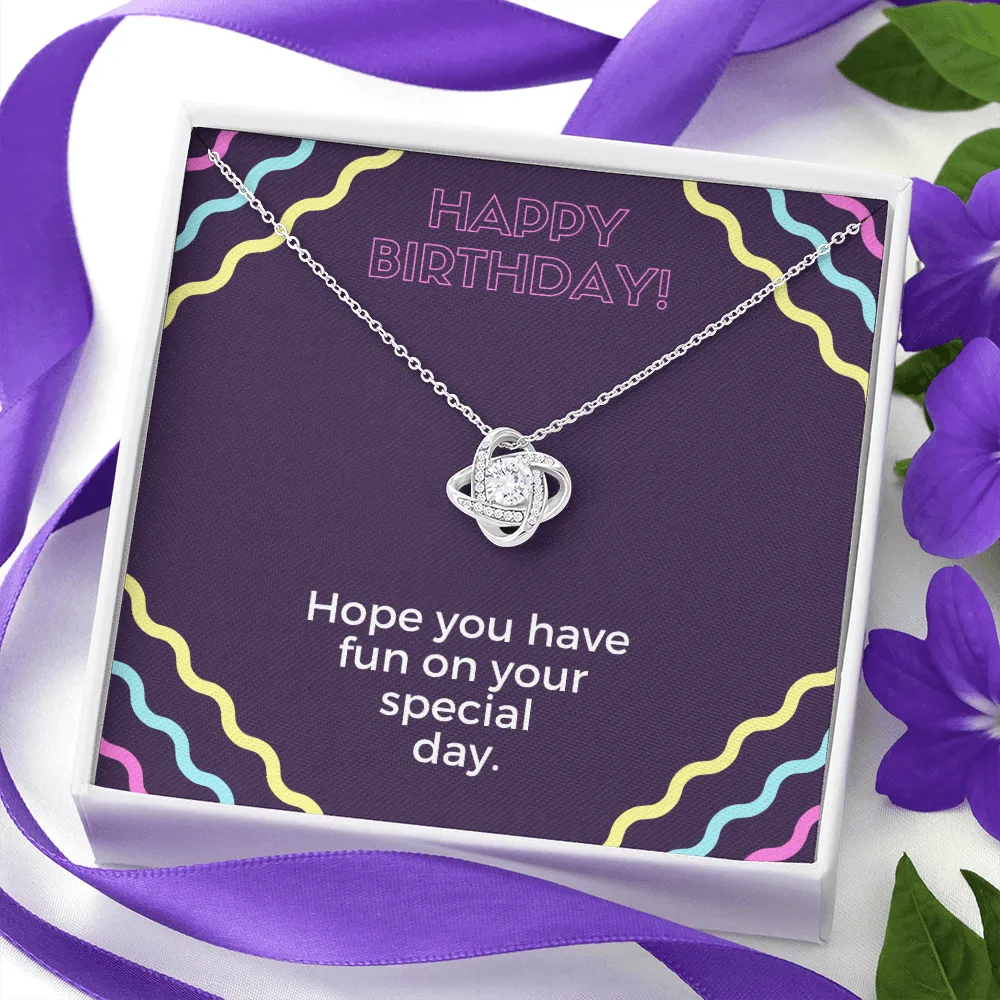 Fun Happy Birthday Love Knot Necklace