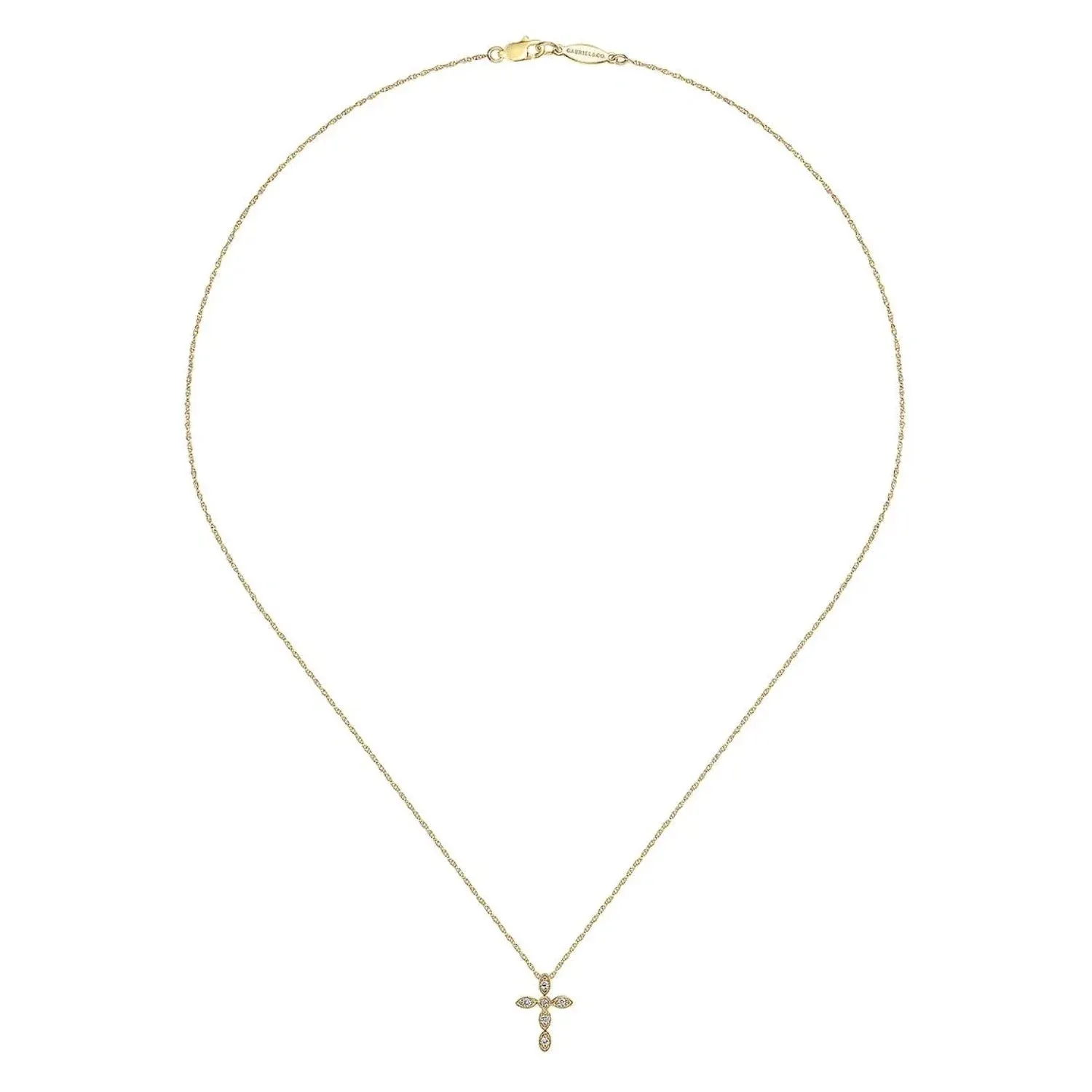 Gabriel & Co. Small Marquise Shaped Diamond Cross Pendant